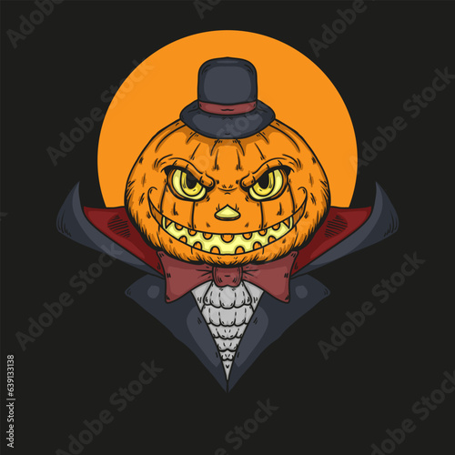 Halloween vampire pumpkin head vector illustration