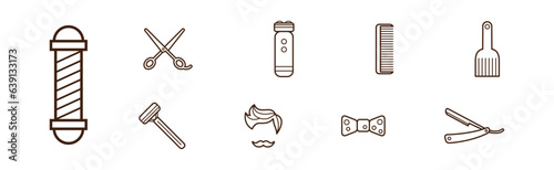 Line Barbershop and Hairdressing Icons and Object Vector Set