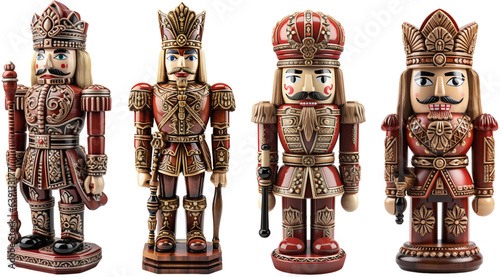 collection of four detailed wooden nutcrackers, generative ai photo