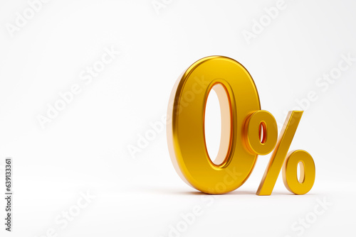 Zero percent off gold 3d sign on white background, special offer 0%. discount tags, zero percent interest, big offer, sale, special offer labels, stickers, tags, banners, ads, Offer icon. with copy 