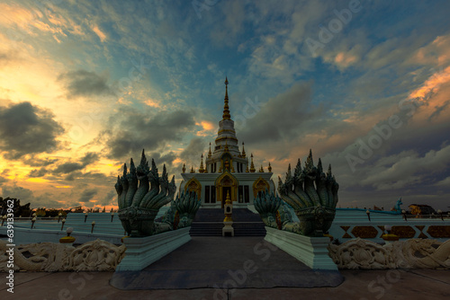 Maha Chedi Wat Saen Suk Sai Boon Landmark near Bangsaen beach It is in the Chonburi province of Thailand.,People always like to come to make merit. photo