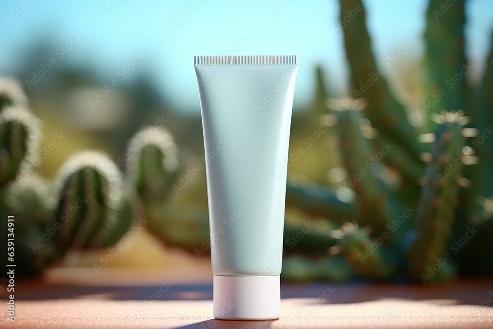 White Blank cosmetic cream tube Mockup pastel background Generative AI. White Blank cosmetic cream tube Mockup pastel background Generative AI.