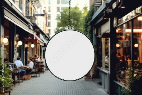 Blank minimal circular shop signboard mockup for design Generative AI. photo
