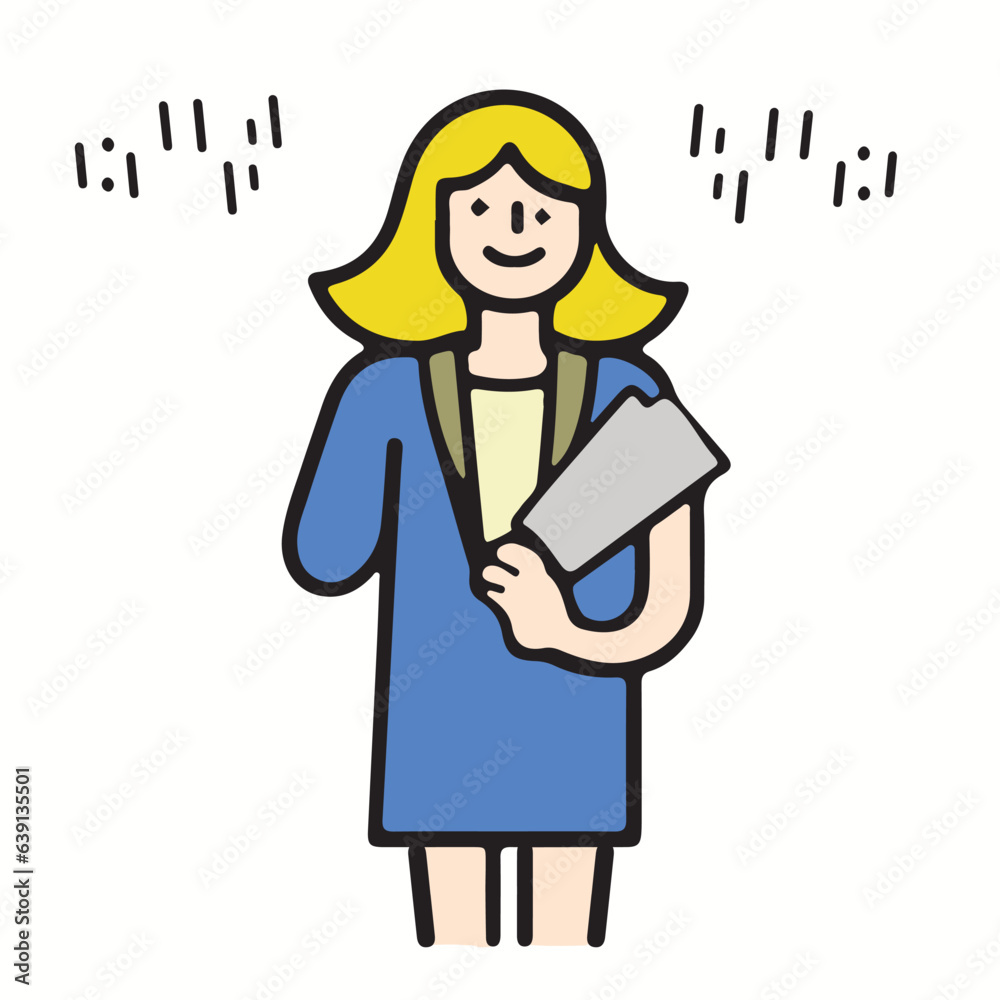 Vector material of a young female businessperson working with a lively expression. Vector material of a young female businessperson working with a lively expression.