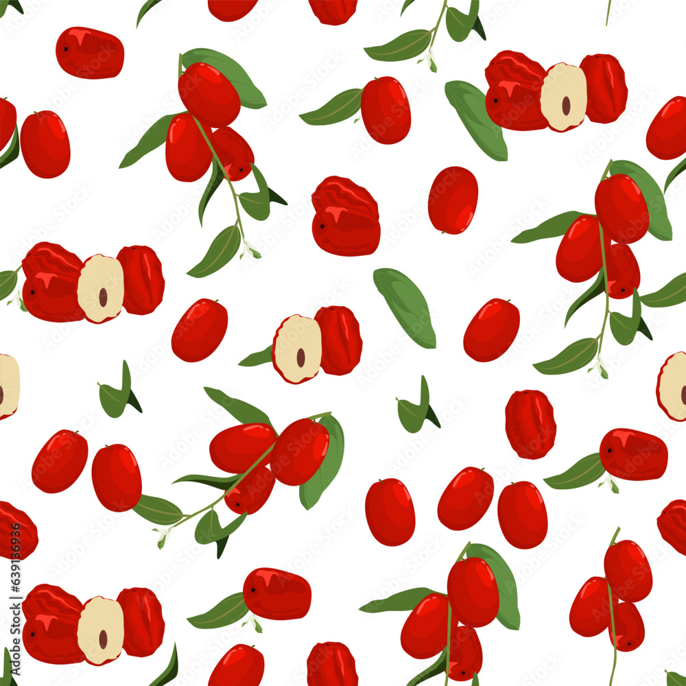 Red Jujube fruits seamless pattern background, vector illustration. Red Jujube fruits seamless pattern background, vector illustration.