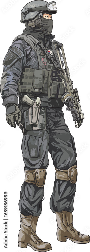 Drawing Korean special force,elite, strong, art,illustration,vector Drawing Korean special force,elite, strong, art,illustration,vector