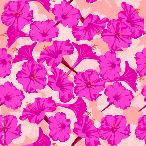 A seamless pattern of colorful Four o clock flowers. vector illustration. Colorful Four o clock flower background.