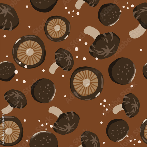 A seamless pattern of Shiitake mushroom, Concept food wrapping background, Vector illustration.
