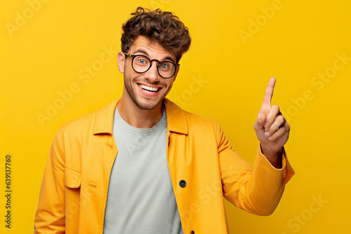 Enthusiastic Man Portrait. Dynamic Poses with Joyful Expression  Bright Colors. Confident Guy Smiling  Emotionally Positive  Gesturing. Generative AI.
