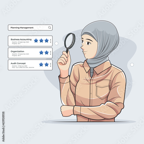 Muslim Businesswoman Illustration. Planning management, Business accounting and organization vector illustration
