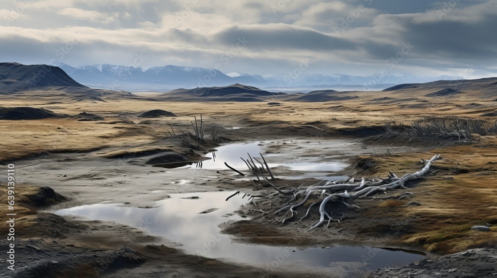  Thawing permafrost landscape offset by protected Arctic habitat | generative AI