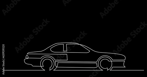 continuous line drawing vector illustration with FULLY EDITABLE STROKE of car on black background