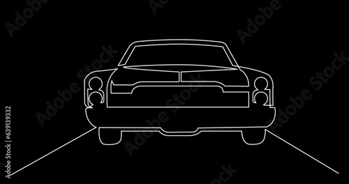 continuous line drawing vector illustration with FULLY EDITABLE STROKE of car on black background