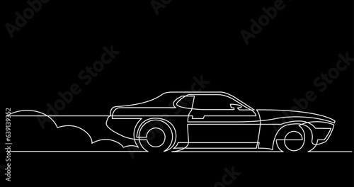 continuous line drawing vector illustration with FULLY EDITABLE STROKE of car on black background