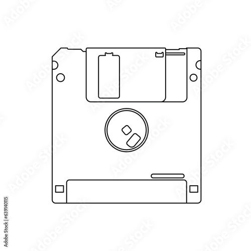 Floppy Disk Outline Icon Illustration on White Background