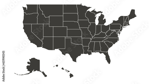 United States of America map. USA map. Flat black and white vector illustration. American map for poster, banner, t-shirt. Design USA cartography map.