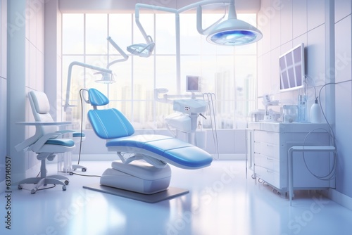 Dentist office white interior with medical equipment