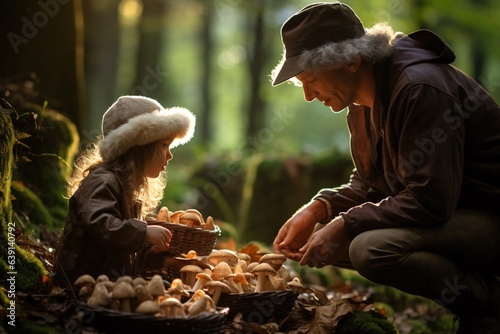 art of mushroom collecting. A mature collector, hat shading their eyes, focuses intently on distinguishing a rare truffle beneath the leaf litter