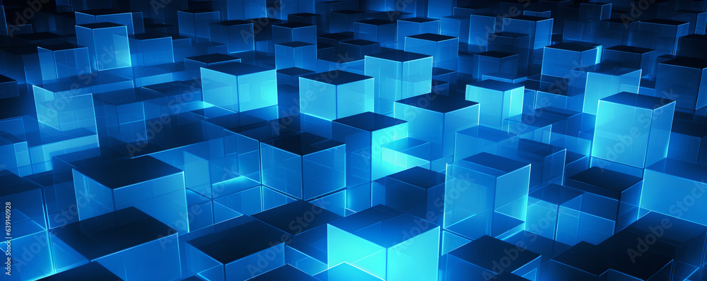 Bright blue background for business, abstract futuristic presentation design, glowing squares on dark background, shimmering, Generative AI Bright blue background for business, abstract futuristic presentation design, glowing squares on dark background, shimmering, Generative AI