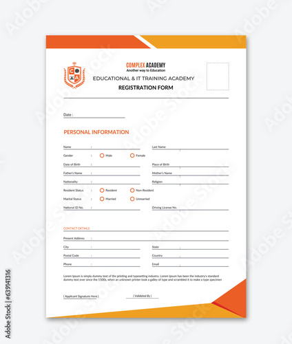 Vector admission form, illustration of application form, registration form, registration