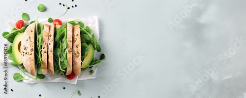 Healthy sandwich flat lay with space for your text, Generative AI