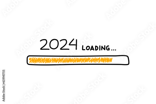 Loading process ahead of the 2024 new year. 2024 new year celebration symbol in doodle style, vector illustration. Hand drawn loading symbol