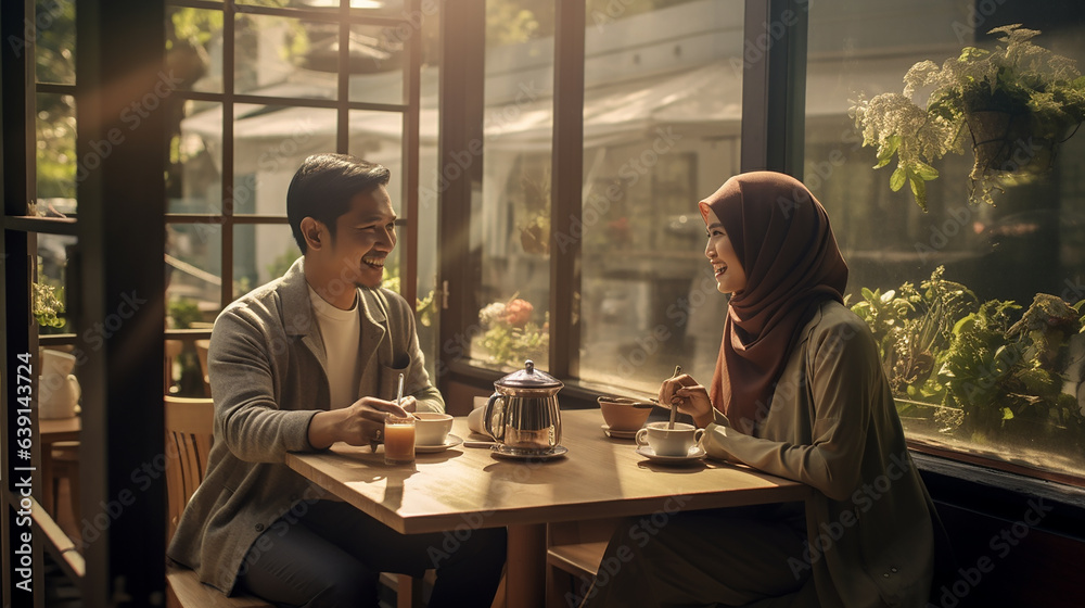 Asian Malay Family, couple, restaurant