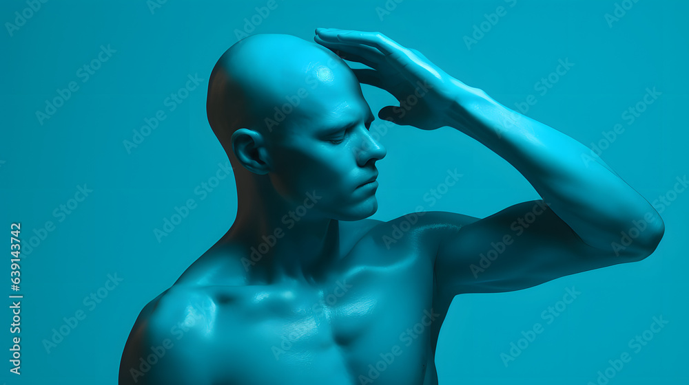 human body model with hand on forehead human body model with hand on forehead