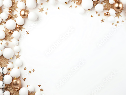 Christmas ornaments frame background with copy space, holiday and happy new year concept