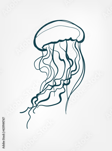 jellyfish vector line art animal wild life single one line hand drawn illustration isolated