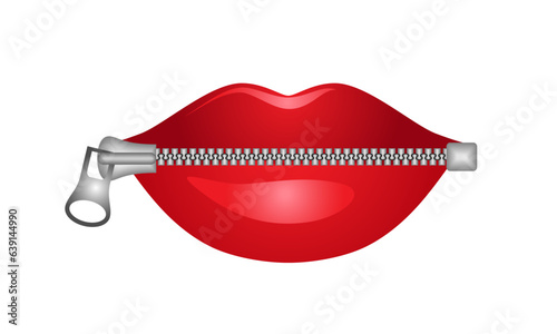 1413_Red glossy lips locked by metal zipper