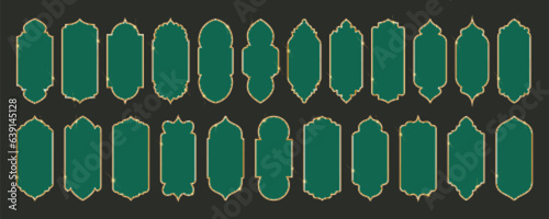Ramadan frame shapes. Golden border with pattern for banner. Islamic luxury design elements for decoration Vintage vector templates