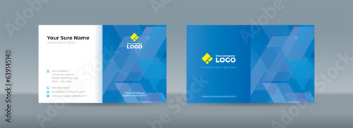 Set of double sided business card templates with simple minimalist modern abstract random transparent skew rectangle glass on blue background