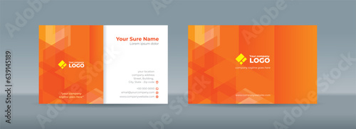 Set of double sided business card templates with simple minimalist modern abstract random transparent skew rectangle glass on orange background