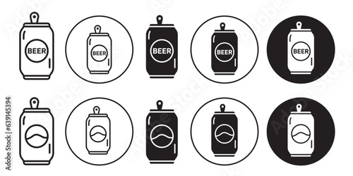 Tin can icon. Symbol of beer or soft drink aluminum container to store the cola or soda in liquid form. Vector set of energy juice beverage packaging logo sign