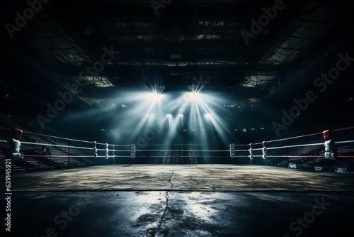 Boxing Ring Illuminated By Dramatic Spotlight, Generative AI © Shooting Star Std
