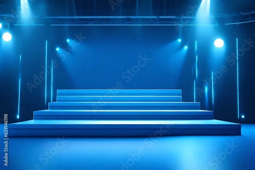 3d podium on blue stage with ramp lights