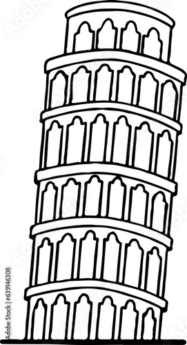 pisa tower landmark line illustration