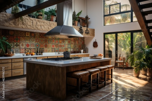 rustic eco-friendly kitchen interior overlooking the street