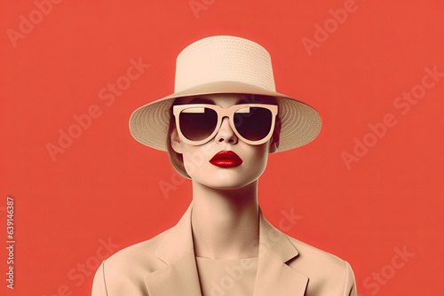 Retro Woman Collage. Minimalistic Nostalgic Pop Art Poster, Trendy and Cool Colourful Design, Glamour and Elegance in Graphic Artwork, Creative Inspiration. Generative AI. © overlays-textures