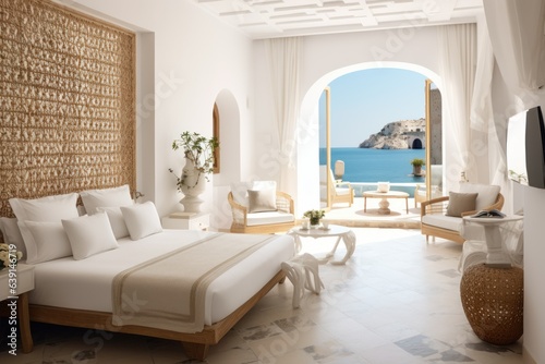 light mediterranean bright interior with sea view