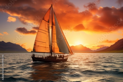 Sailboat Sailing On The Calm Sea Water, Generative AI