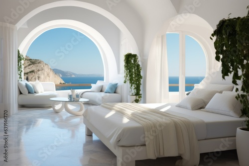 light mediterranean bright interior with sea view © Aksana