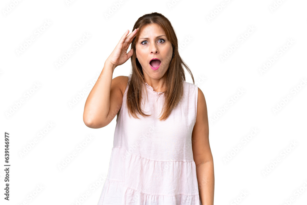 Middle age woman over isolated background has realized something and intending the solution Middle age woman over isolated background has realized something and intending the solution