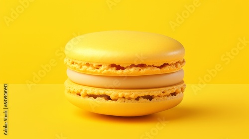 Yellow French macaroon in center on yellow