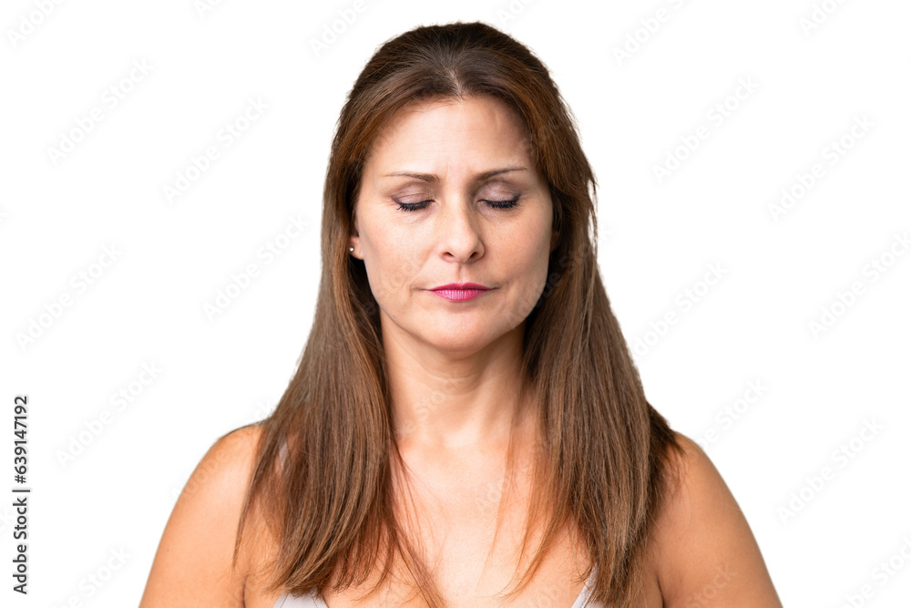 Middle age woman over isolated background . Portrait Middle age woman over isolated background . Portrait