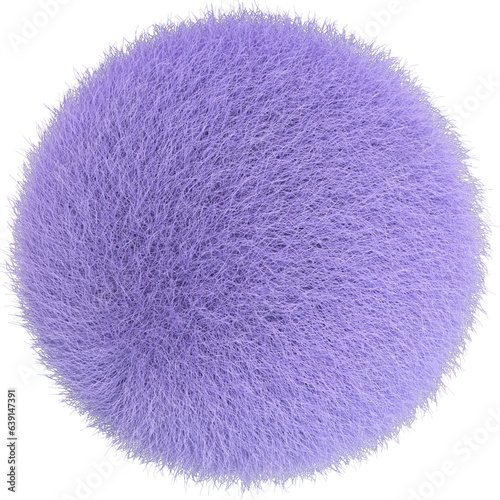 3D abstract purple hairy shape in a playful style with a transparent background. Geometric shape.