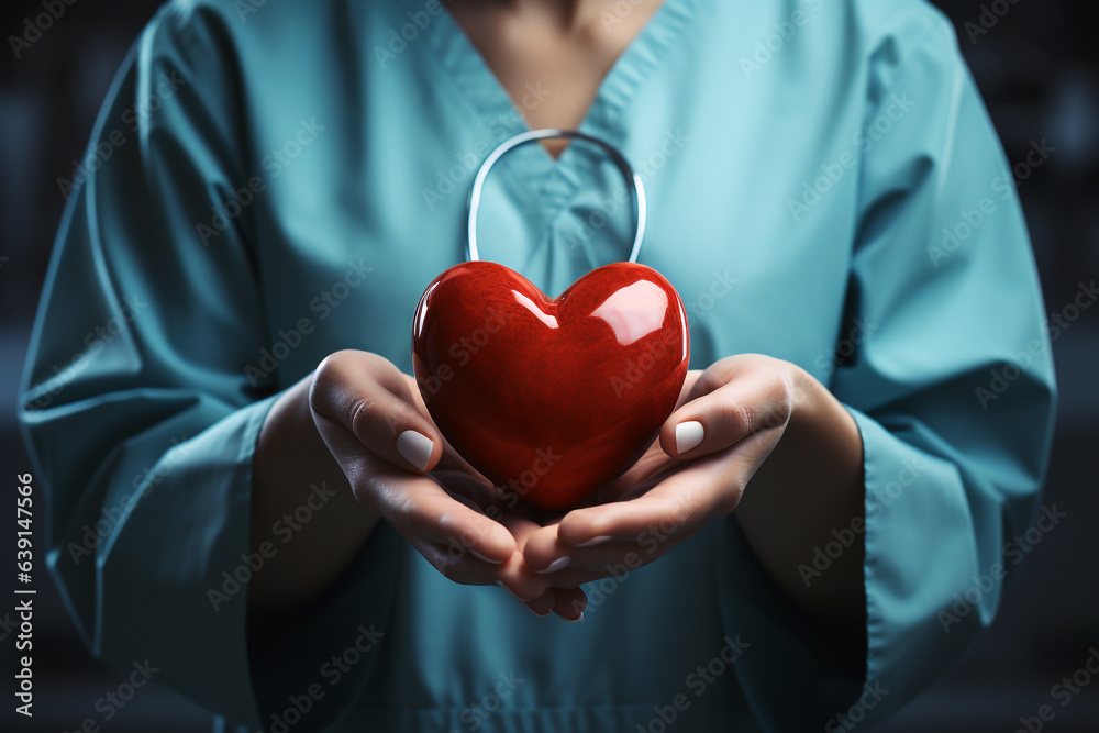 A nurse or doctor holds a heart-shaped blood pack. A nurse or doctor holds a heart-shaped blood pack.