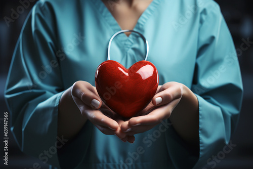 A nurse or doctor holds a heart-shaped blood pack.