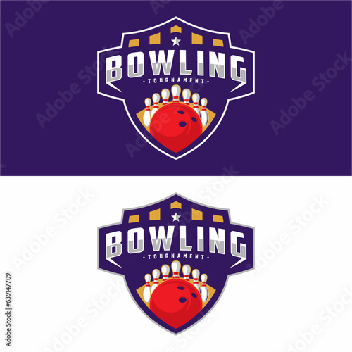 Vector label of bowling. Logo of bowling championship. Vector illustration.
